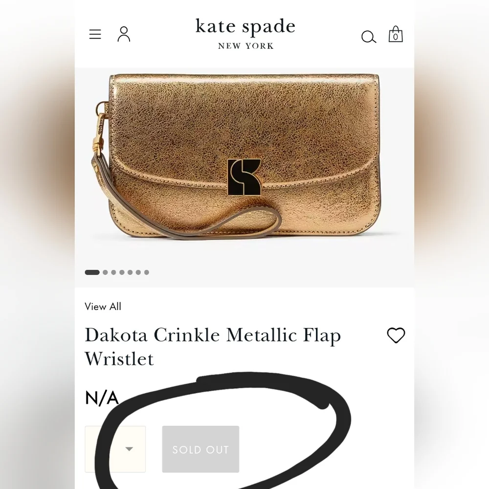 Kate Spade Dakota Crinkle Wristlet Metallic Gold NEW - Picture 2 of 12
